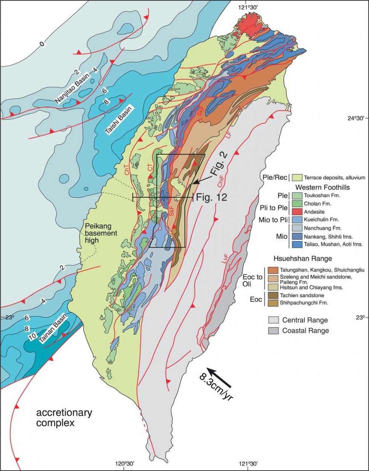 Kort over Taiwan geologiske