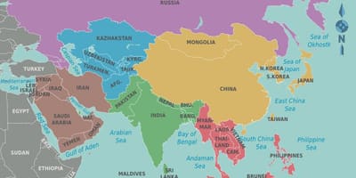 Kort over Taiwan og de omkringliggende lande